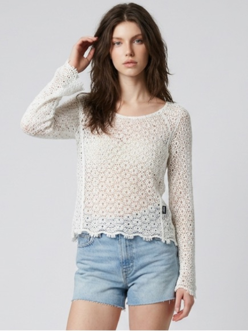 POL White Crochet Knit Top M/L NWOT Boho Beach Layering Sweater Cover Up